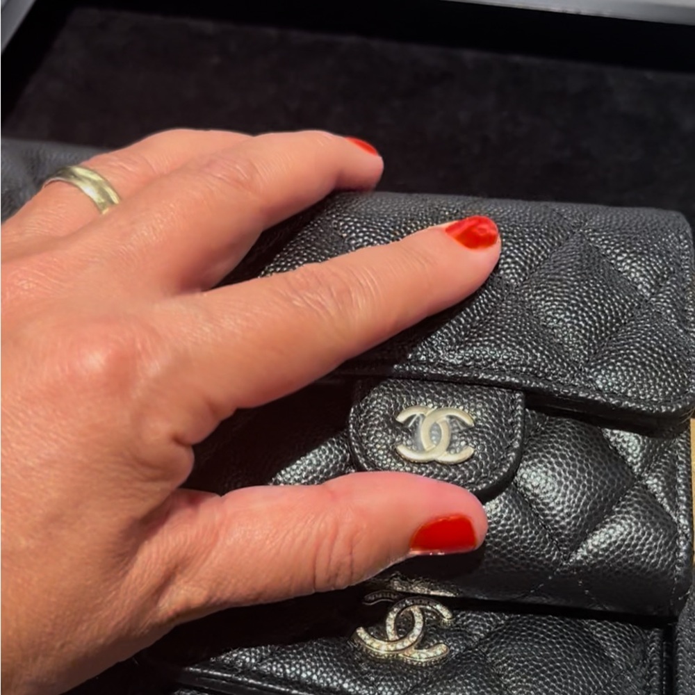 CHANEL Black Quilted Wallet with Silver Accents